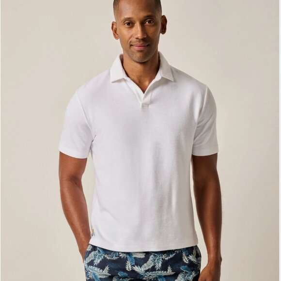 NEW Johnnie-O Frankie French Terry Polo Shirt Medium White Johnny Collar Beach - Picture 1 of 8